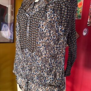 Lucky Brand Blue and Brown Paisley Mixed-Print Blouse